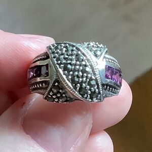 STERLING SILVER 925 AMETHYST MARCASITE BEAUTIFUL RING SIZE US 7.5​